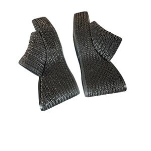 Nine West Everie Black Woven Wedge Sandals Women's Slip-On Platform Sandals